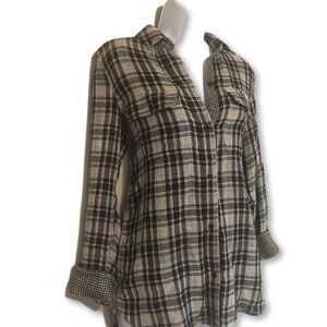 MADEWELL - Lightweight Black & White Plaid Button Down Top